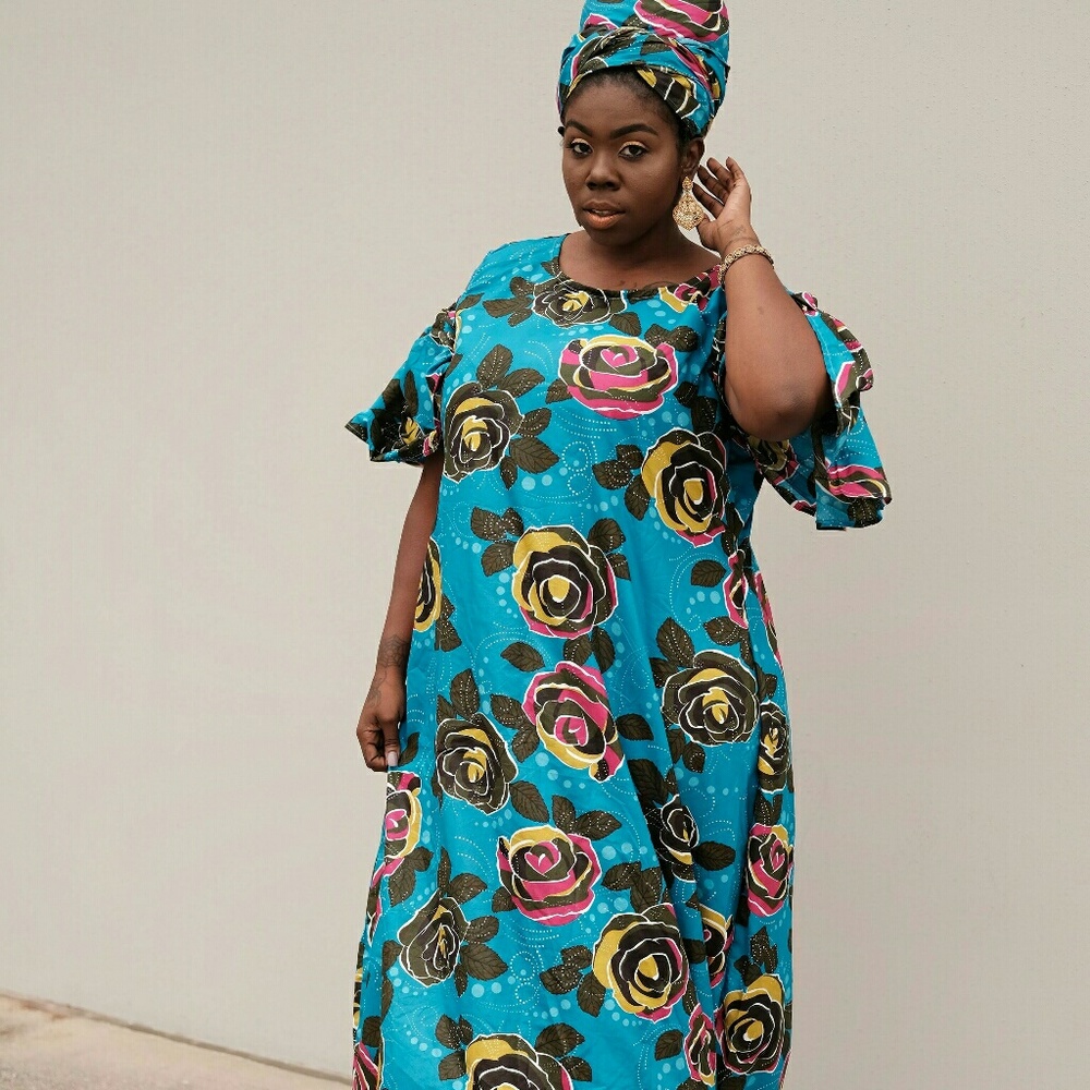 African print women full length dress with headwra